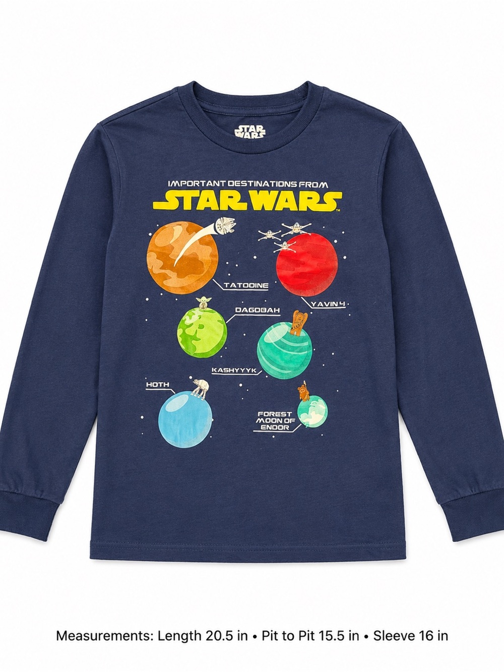 Star Wars Important Destinations Long Sleeve Shirt Youth M 2019 Graphic Tee